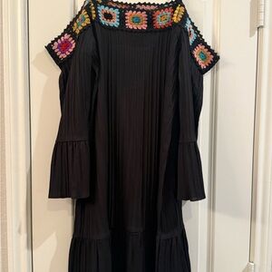 Black Off-Shoulder Dress with Colorful Crochet Detail